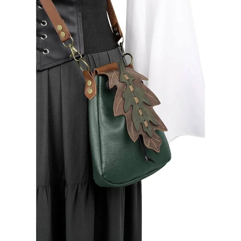 Renaissance Leaf Purse Faux Leather Medieval Belt Pouch Vintage ELF Accessory